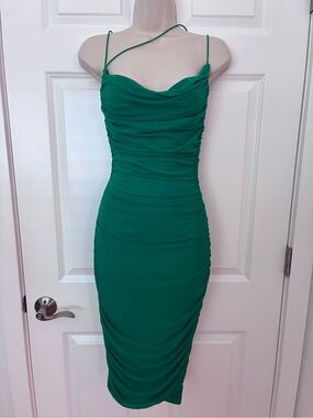 Green Ruched Slip Midi Dress